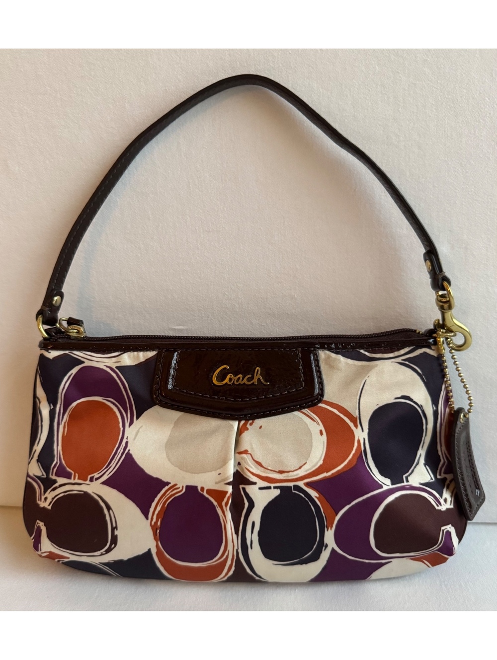 Coach Signature Multicolor Satin Mini Shoulder Bag Patent Leather Trim